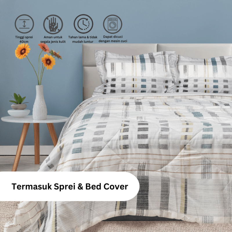 TOMOMI - Bedcover Set Sprei Nanotec Print Motif Shikage