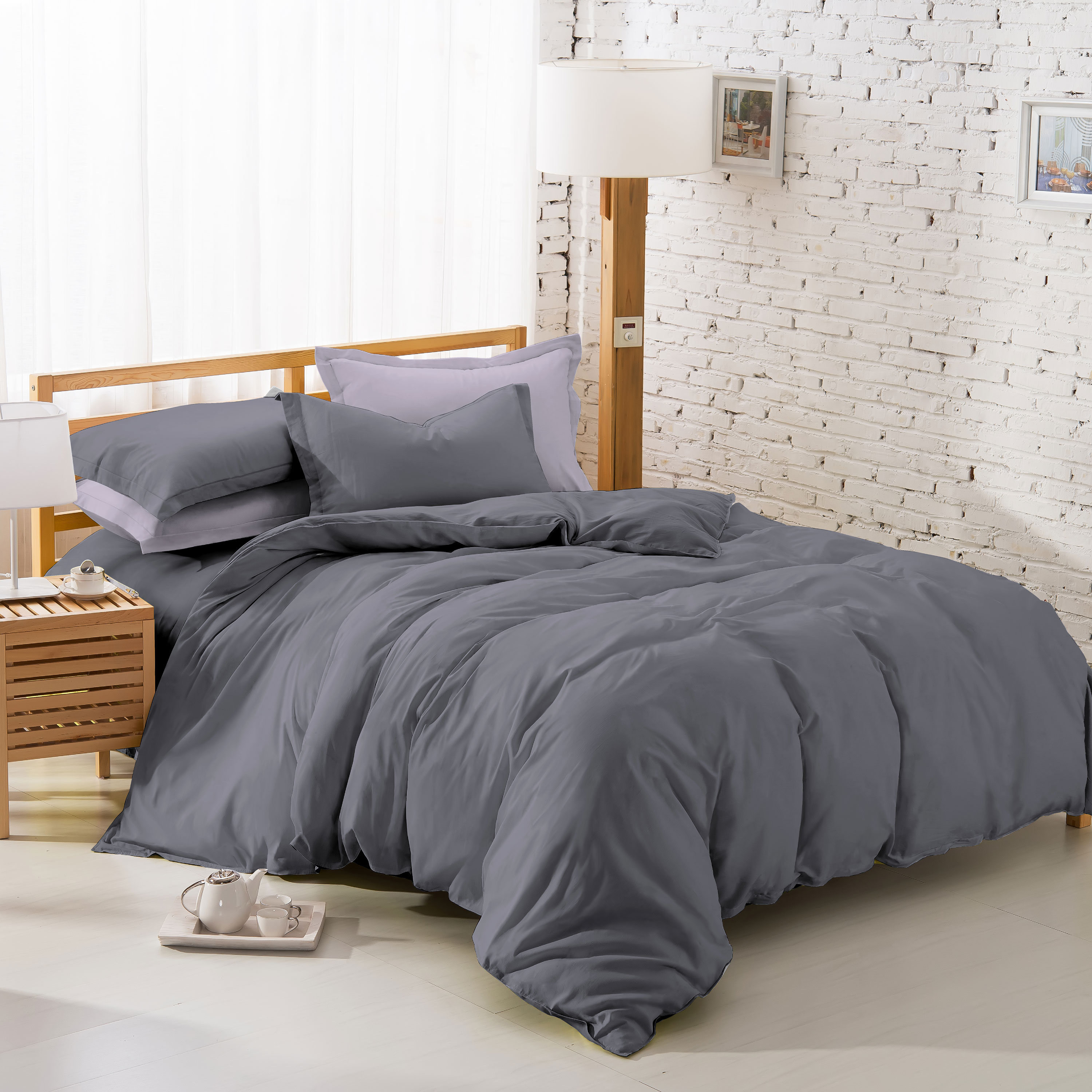 ai by AKEMI ColourJoy Collection Grape Charcoal Bed Sheet Set - Image 2
